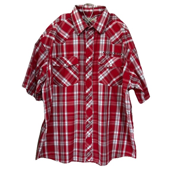 Lucky 13 Ride Culture Plaid Red Button Up Short Sleeve Shirt 2XL Dead Man's Hand - Picture 2 of 16